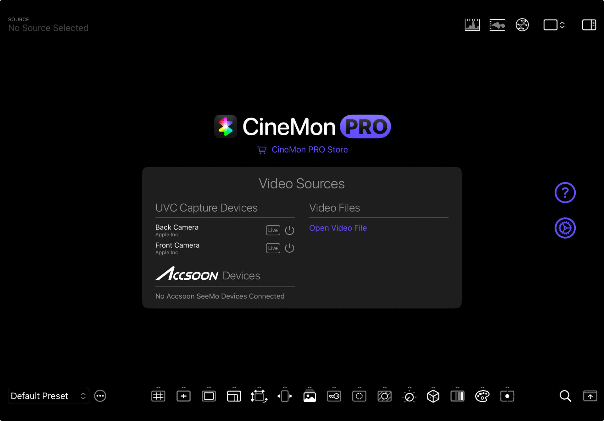Video Sources Main Screen
